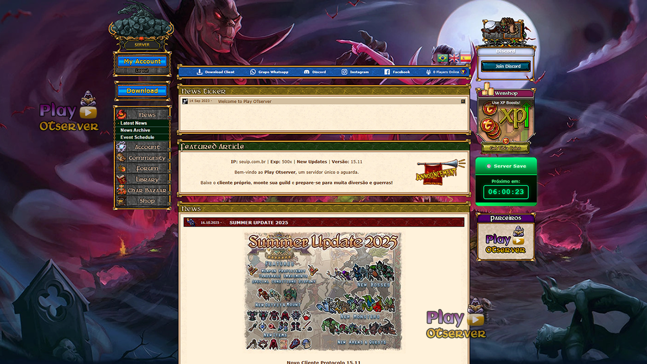 Preview do Site Play OTServer